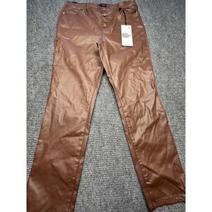 Almost Famous Pants Womens 15 Brown‎ Super High Rise Skinny Faux Leather Stretch